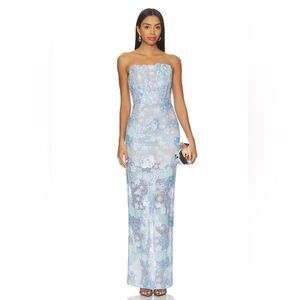 NWOT BRONX AND BANCO Farah Ocean Blue Sequin Multi Strapless Maxi Dress